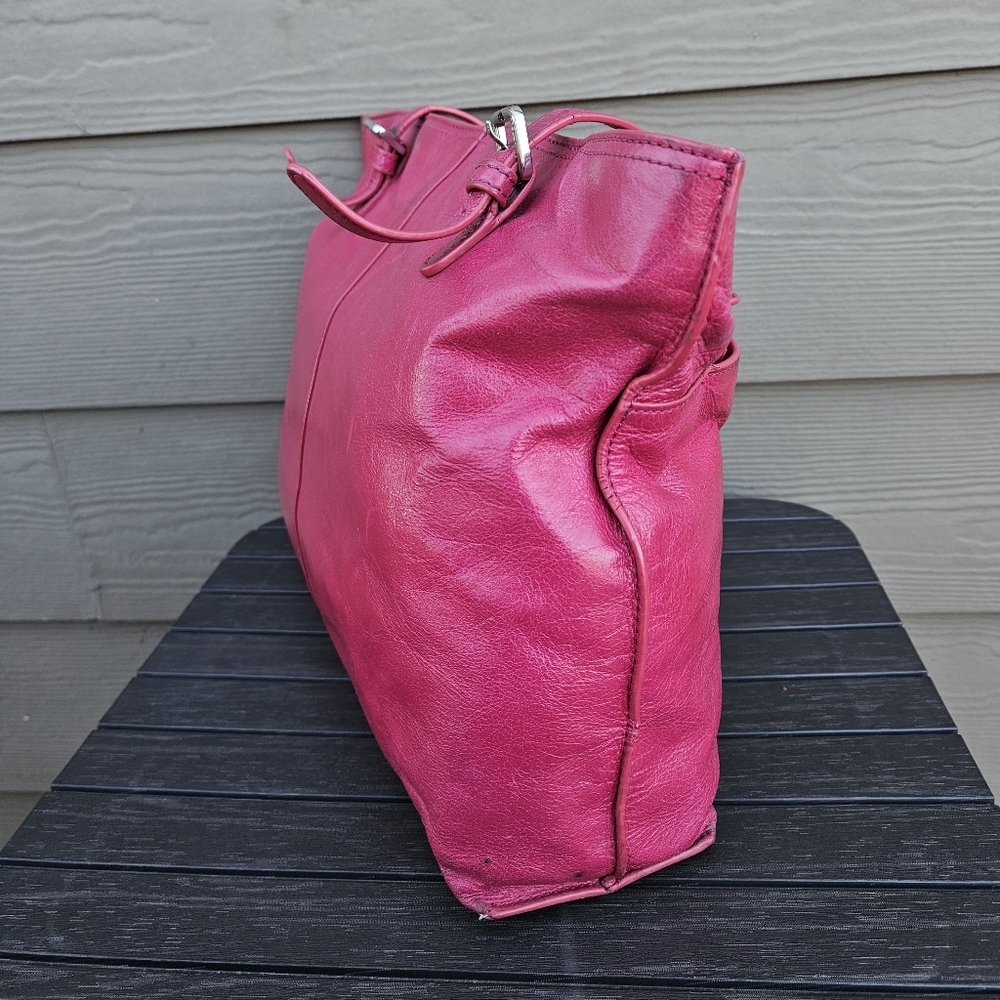 HOBO International Friar Leather Hot Pink Shoulder Bag Magenta Tote Purse VTG - Picture 4 of 16